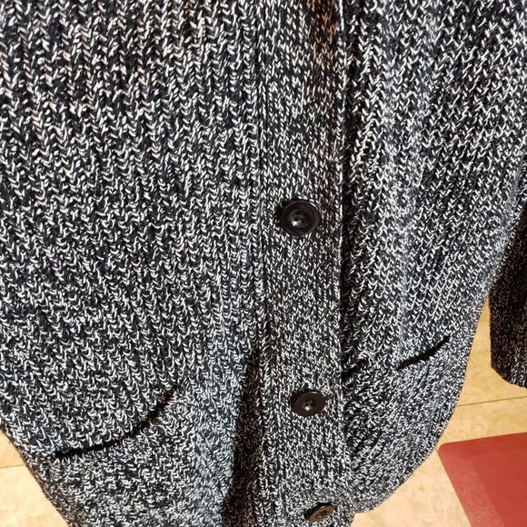 Woman Within 1X 22/24 Navy W/ Ivory Long Sleeve Button Up Cardigan Sweater - Picture 5 of 8